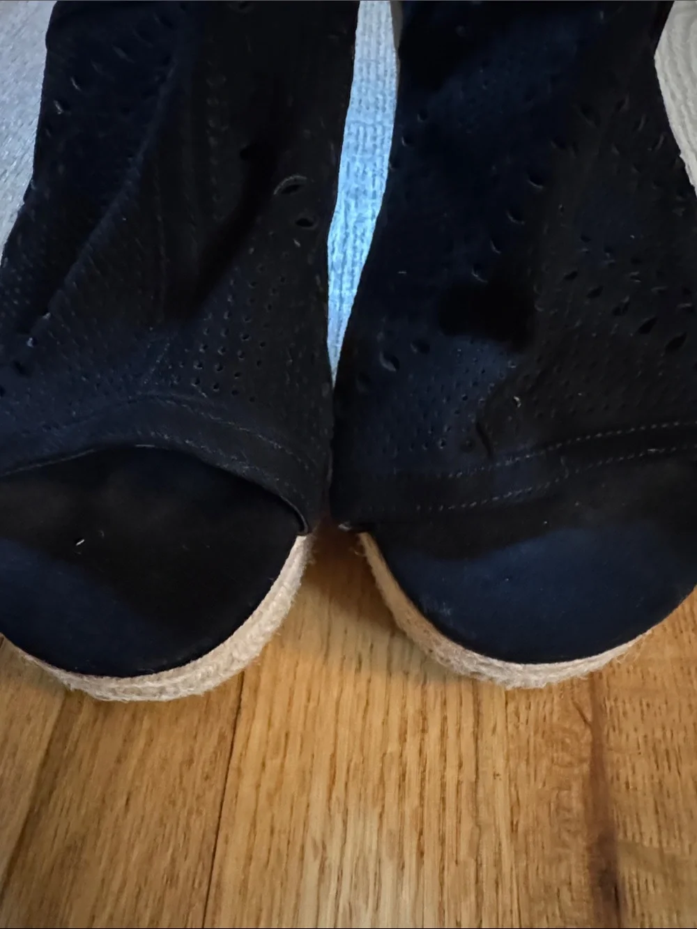 Liz Claiborne Black Laser-Cut Espadrille Wedge Sandals